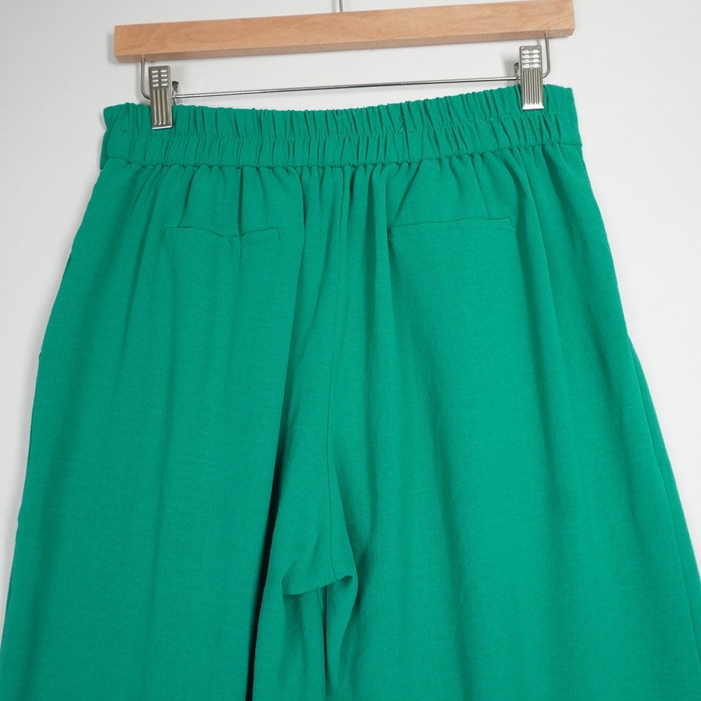 Tulleé Kelly Green Pleated Wide Leg High Rise Trousers Large Bold Career Preppy - Picture 8 of 11
